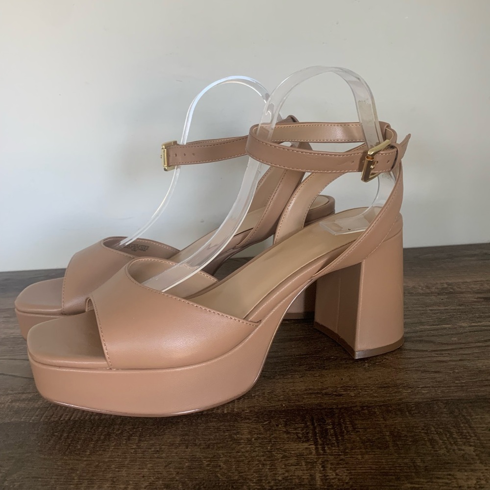 Ann Taylor Leather Platform Mule Sandals Nude Tan Desert Sand - Size 10